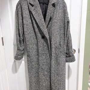Elegant Vintage Gray Women's Trench Coat 55% wool, made in POLAND